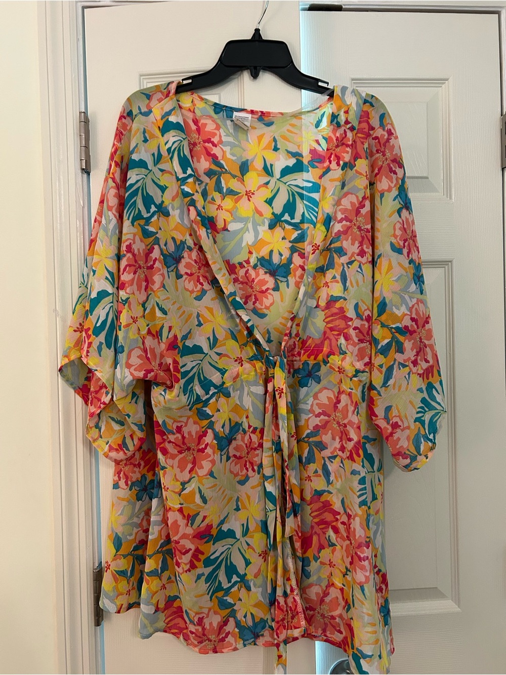 Floral Tie-Front Kimono Cover-Up in Multicolor